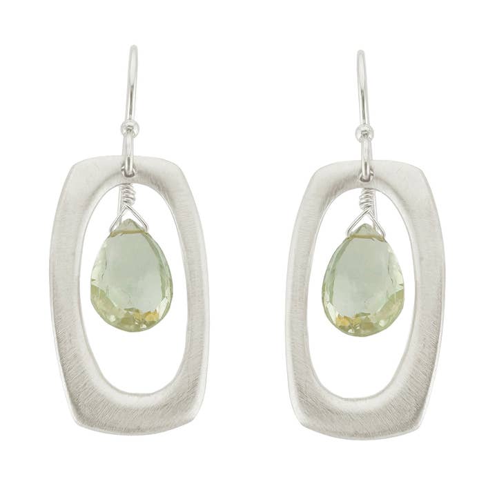 rectangle w. green amethyst earrings for wholesale by Philippa Roberts