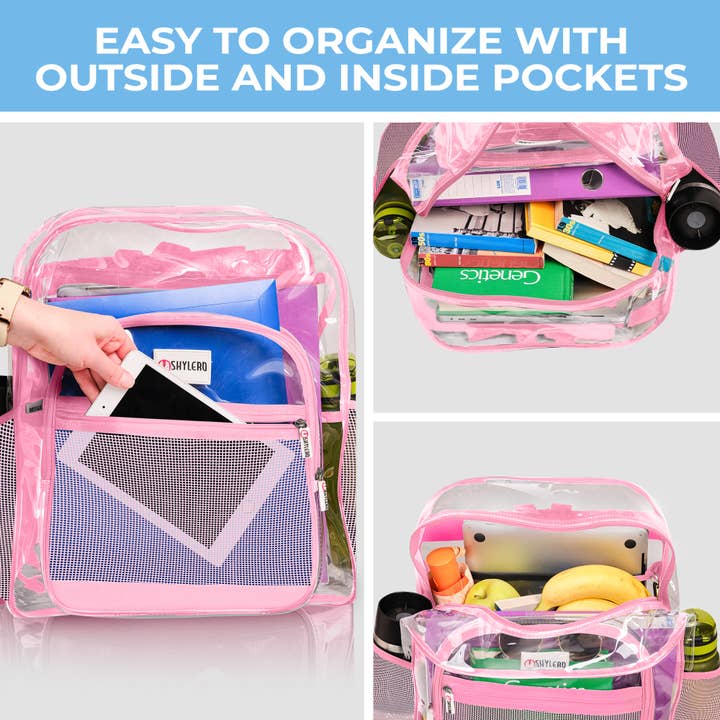 Rhinocéros rose Sac à dos transparent pour école XL | Fermeture éclair supérieure YKK® | Pink Rhino en vente sur Faire5