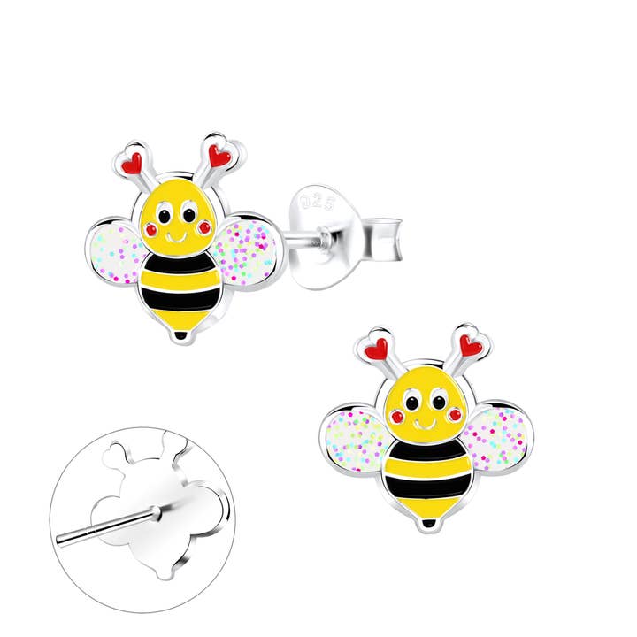 Stud earrings glitter bee 925 silver e-coated for wholesale by Janusch