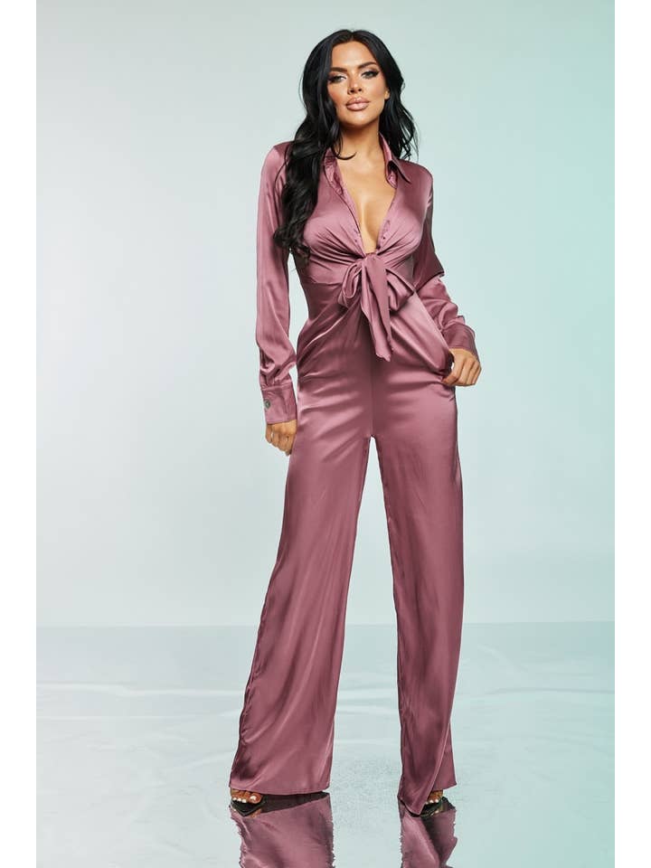 WFFS - Wholesale Jumpsuit - Women's - Long Sleeve Satin Jumpsuit