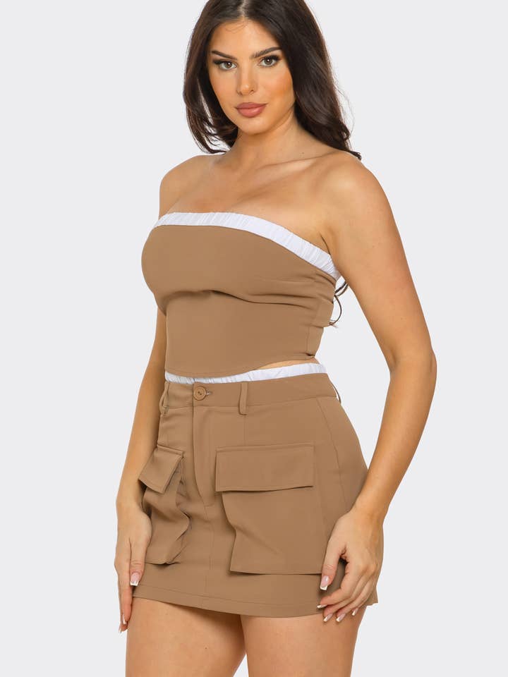 Julia by LoveJ - Wholesale Top & Skirt Set - Women's - Elastic Trim Tube Top And Mini Skirt Set 1