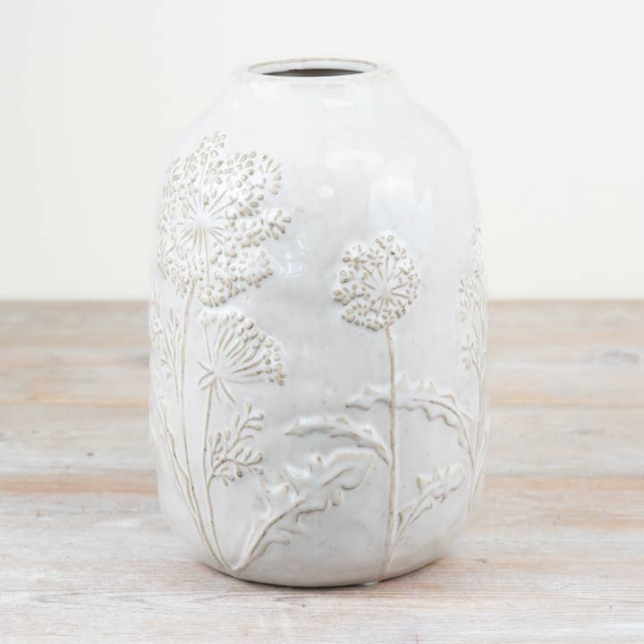 Flower Design White Vase, 25cm for wholesale by Gainsborough Giftware x Portland Living