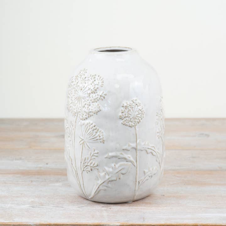 Flower Design White Vase, 25cm for wholesale by Gainsborough Giftware x Portland Living
