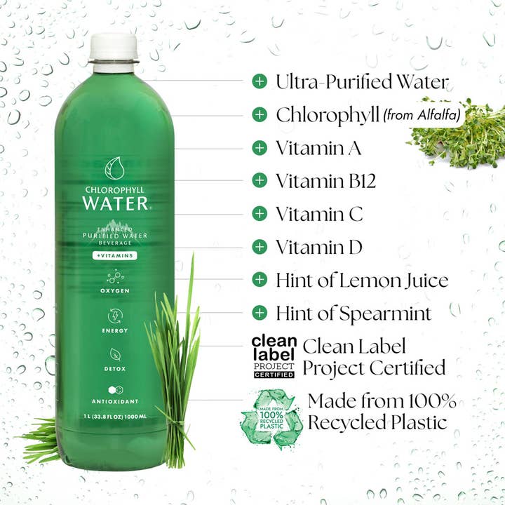 Chlorophyll Water - Wholesale Flavored/Infused Water (Non-Carbonated) - Chlorophyll Water 1 Liter (Made from 100% Recycled Plastic) 1