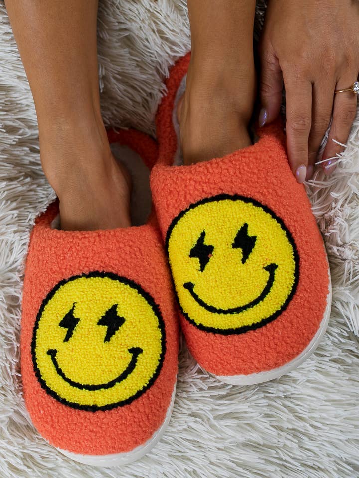Living Royal - Wholesale Slippers - Unisex - Indoor / Outdoor Slippers - Bolt Eyes Happy Faces - Orange2