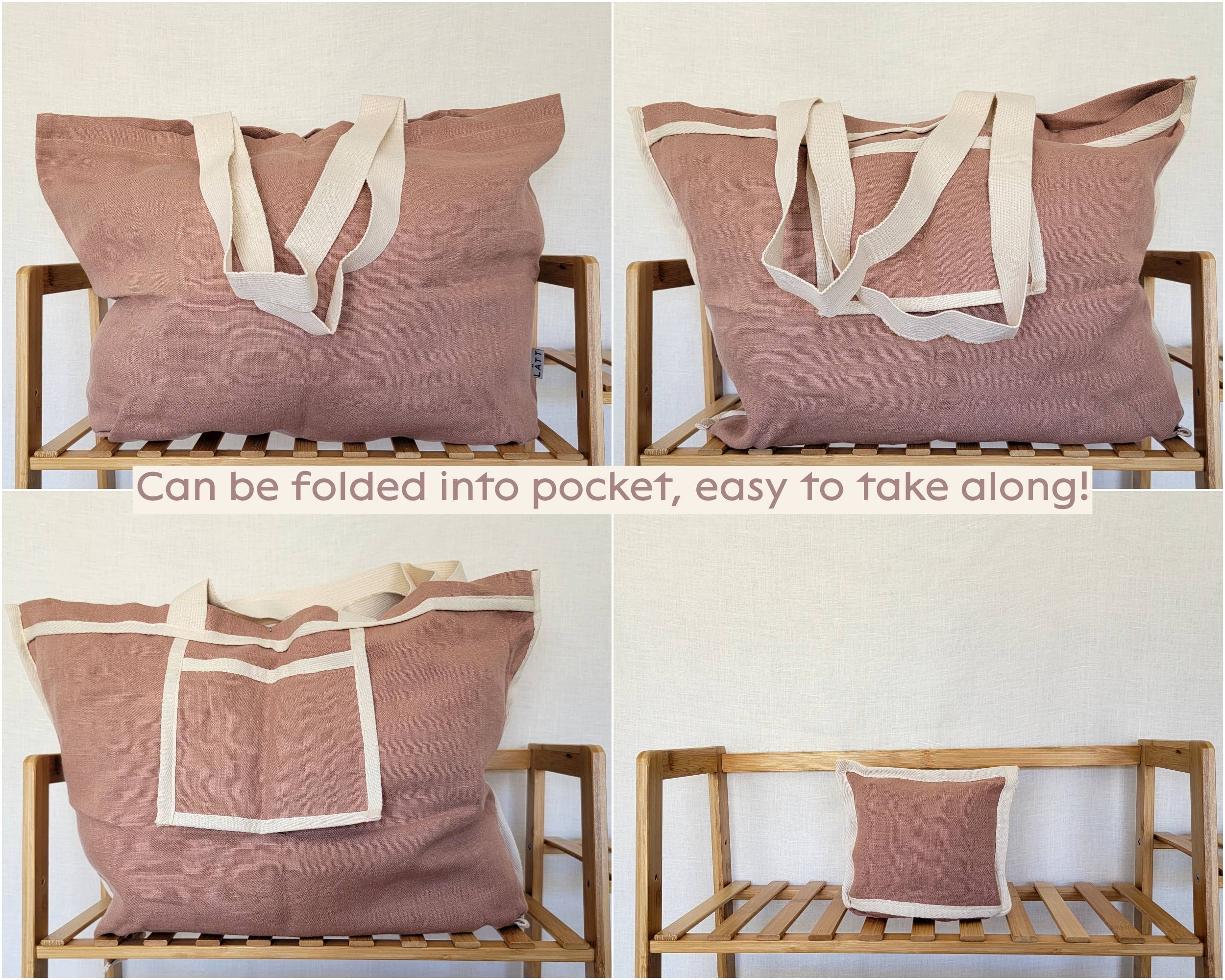 LATT - Wholesale Tote Bag - Unisex - Natural linen tote bag with pocket, large linen beach bag24