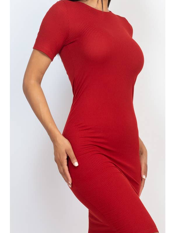 Vanilla Monkey - Wholesale Dress - Women's - Ribbed Bodycon Solid Dress3