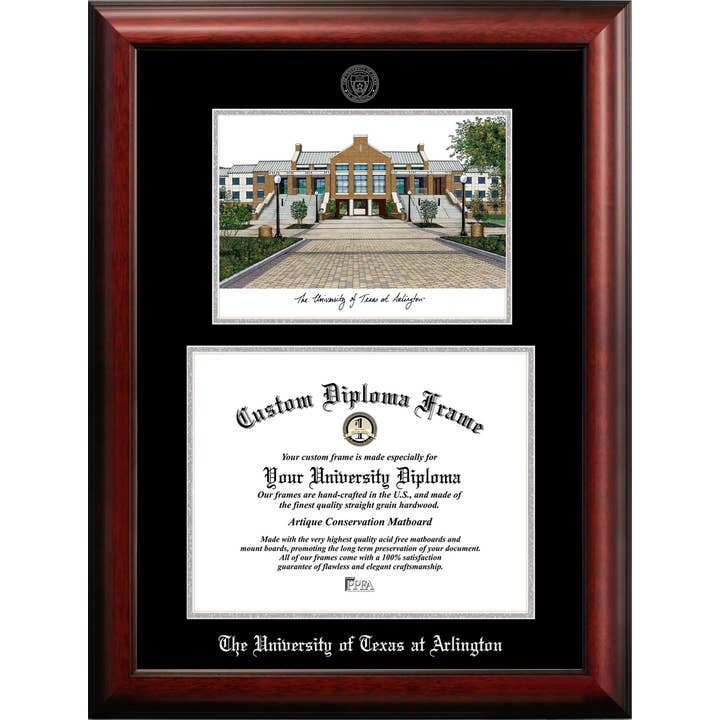 UT Arlington Silver Embossed Diploma Frame & Lithograph for wholesale by Campus Images