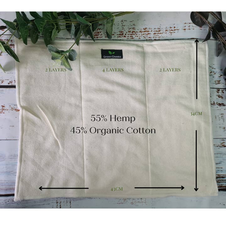 Tri-Fold/ Pre-Fold 8 Layer Hemp Cloth Nappy Inserts for wholesale by Green Cheeks