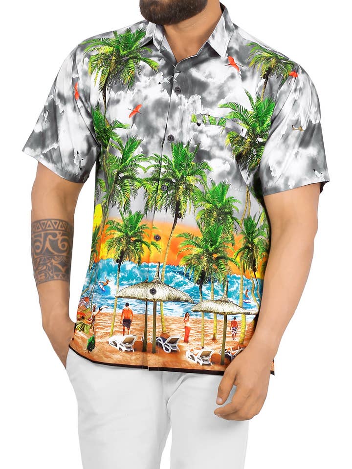 La Leela Men's Summer Hawaii Beach View Printed Shirt,S-XXL for wholesale by LA LEELA \ HAPPY BAY