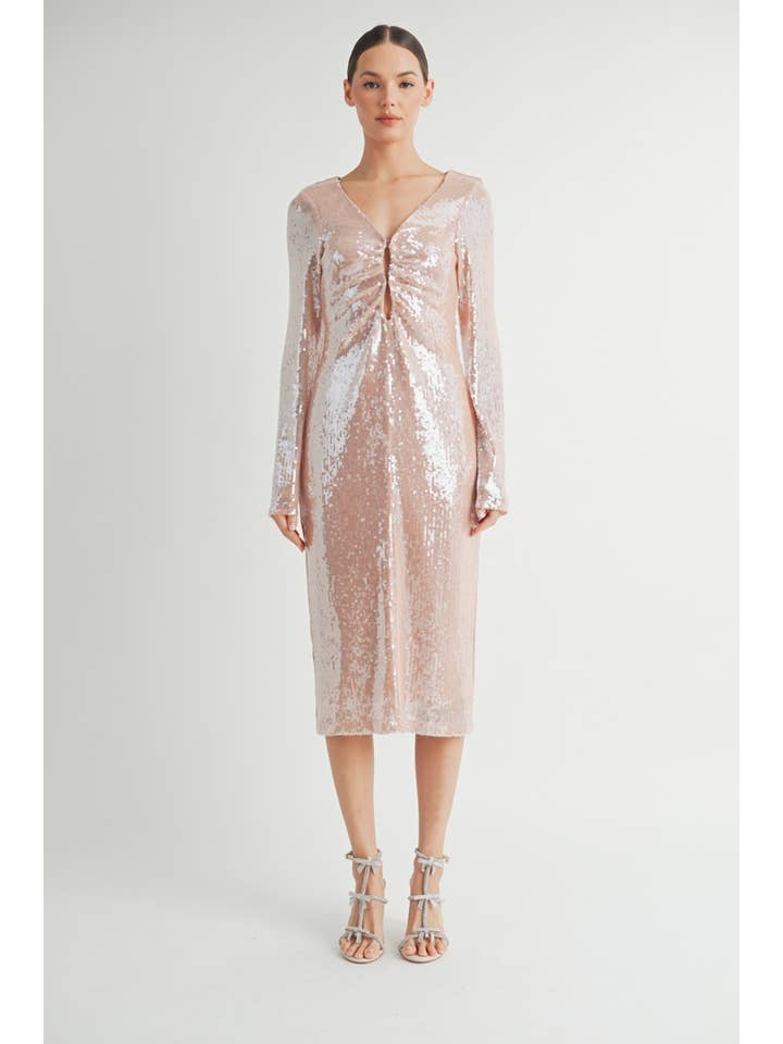 Pink Sequin Bodycon Midi Dress for wholesale on Faire