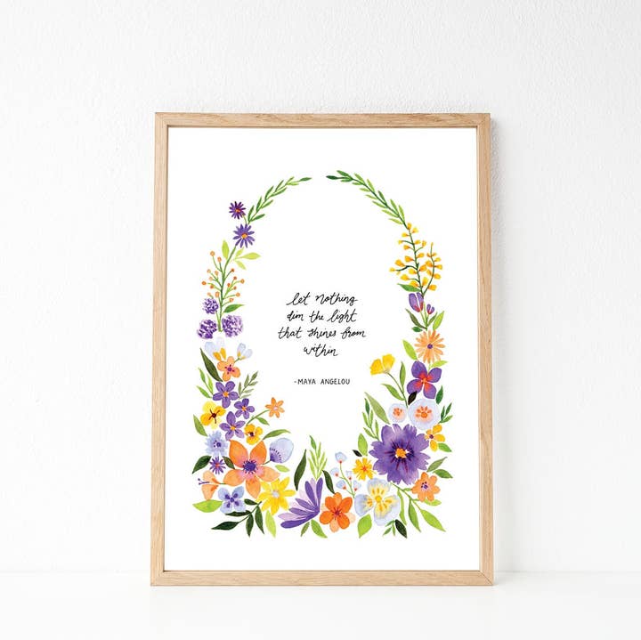 Anna Lau Art - Wholesale Art Print - Maya Angelou A4 Watercolour Floral Art Print0
