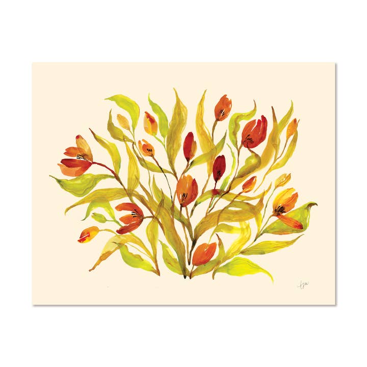 Tanzende gelbe Tulpen Kunstdruck für den Großhandel von Tara Wright Studio