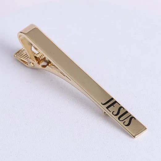Gold Tie Bar "Jesus " for wholesale by Swanson Christian Products