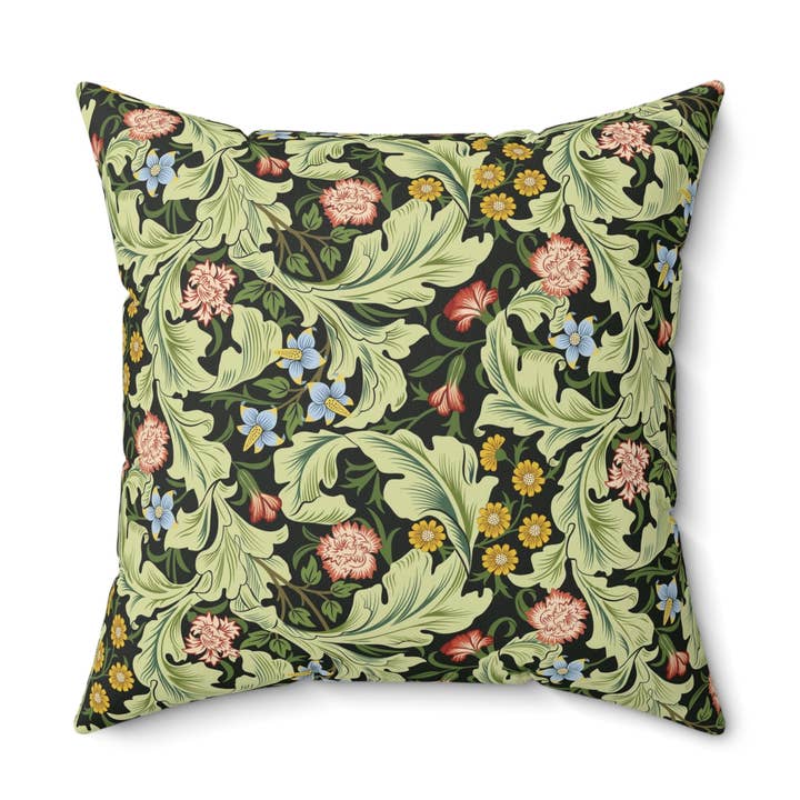 Faux Suede Cushion inspired by William Morris - Leicester Collection (Green) for wholesale by Willy Morris Home Emporium