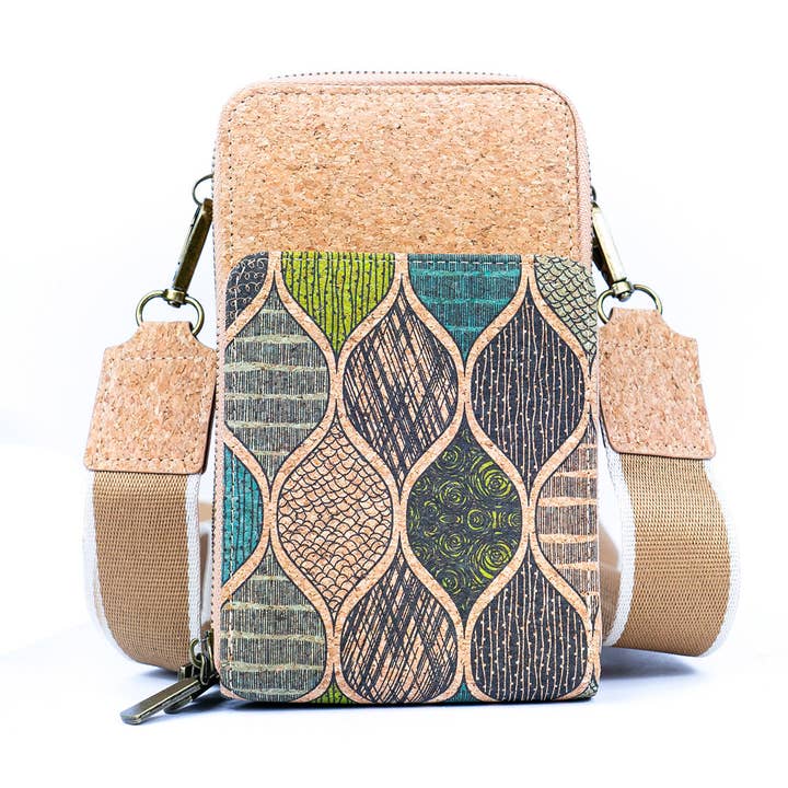 Meninas Bonitas Cork - Wholesale Crossbody Bag - Women's - Natural Cork Women's Crossbody Phone Bag with Triple Zipper Design BAG-231112
