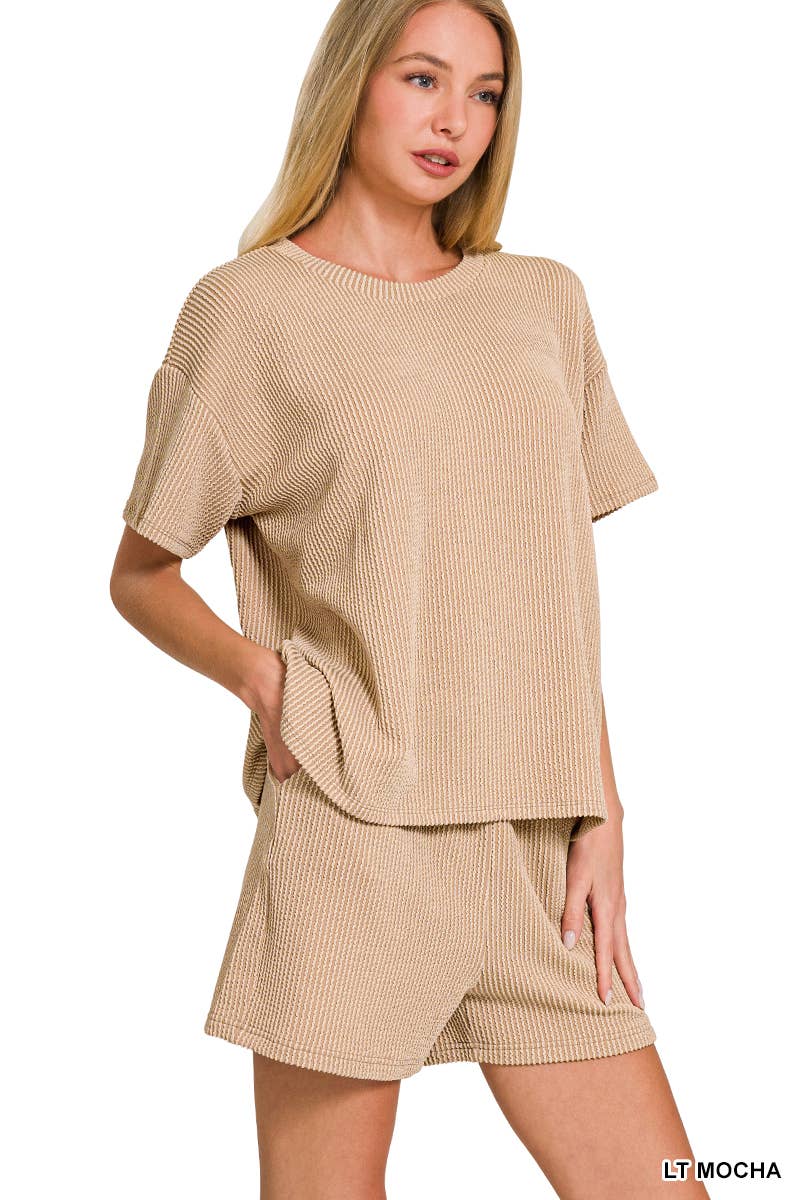 42POPS – Engroshandel Loungesæt - Dame – .Corded Rib T-shirt & Shorts 2-delt Sæt27