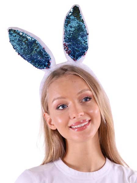 KBW Global Corp. - Wholesale Fashion headband – Unisex - Sequin Sky Blue Bunny Ears Headband0