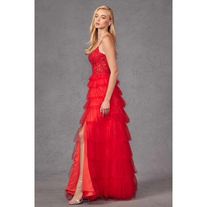 Juliet - Wholesale Dress - Women's - JT2451S RUFFLE TULLE WITH A LACE CORSET BODICE AND LACE UP B10
