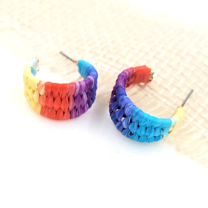 Color Rattan Weave C Hoop Minimal Boho Earrings for wholesale by StarryNYC