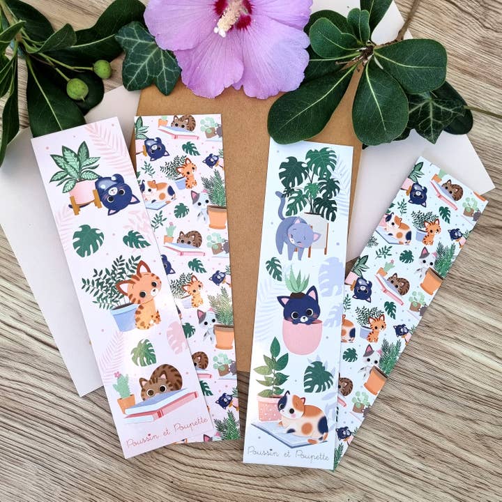 BOOKMARK - SET OF 2 - CATS AND PLANTS for wholesale by Poussin et Poupette