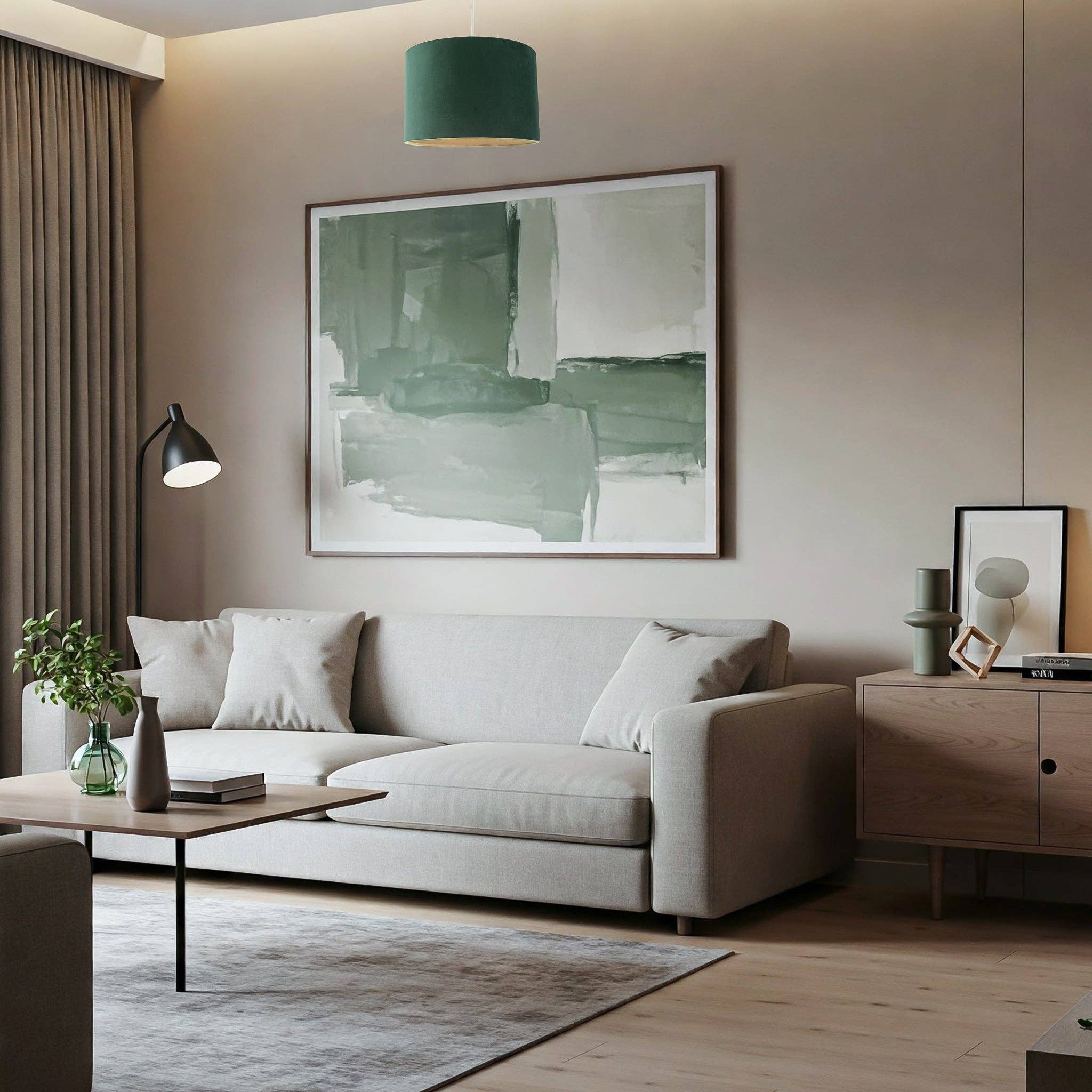 Happy Homewares – wholesale Lampshade – Soft Velvet Forest Green Fabric Round Lamp Shade for Table or Pendant6