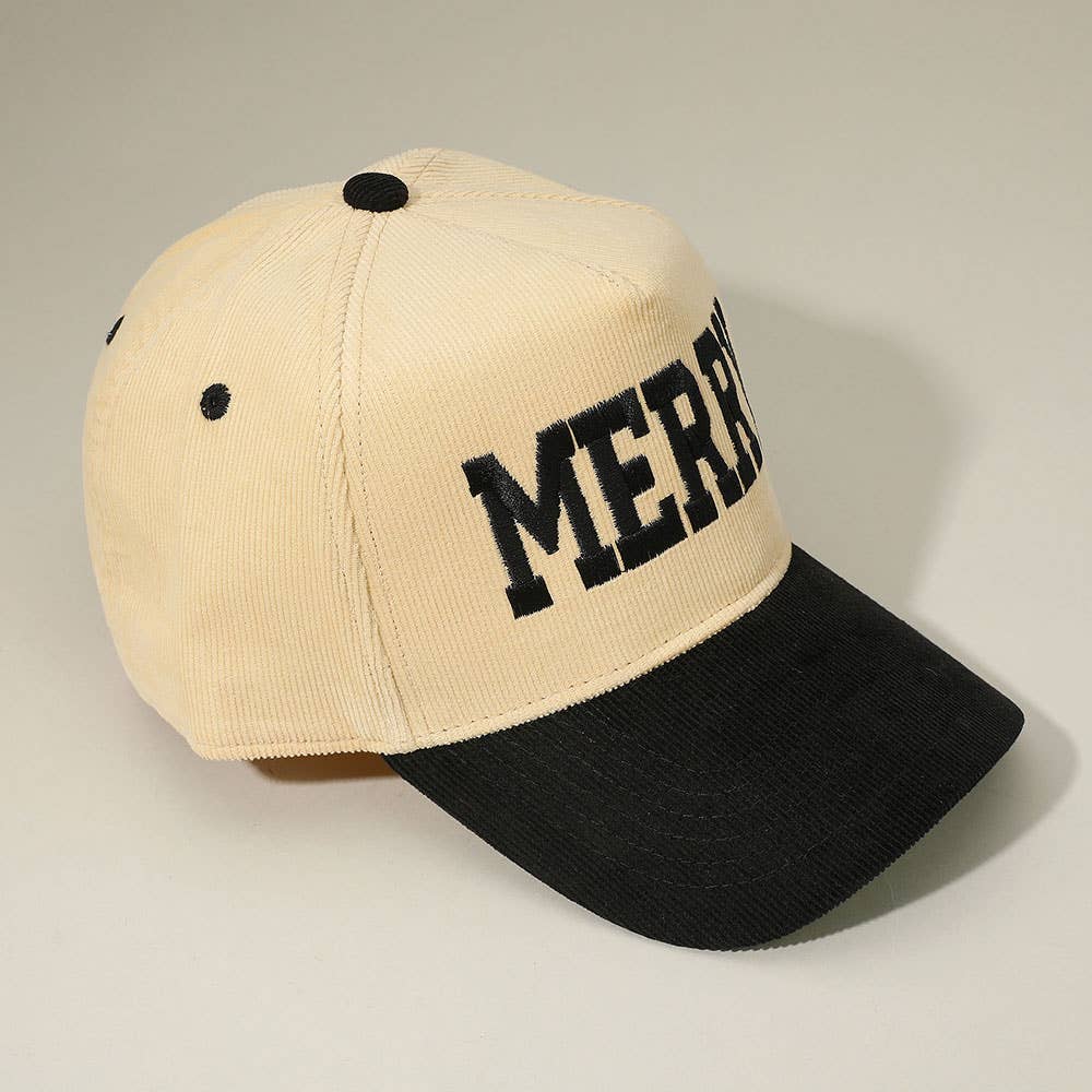 Sensibling Corp. - Wholesale Baseball Cap - Women's - MERRY Message Embroidered Corduroy Baseball Cap2