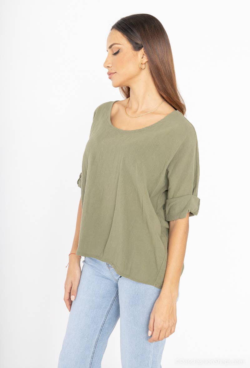 LINEN & COTTON HOUSE – Engroshandel T-shirt – til kvinder – Crop-top i bomuld og hør, bedst sælgende model 101121