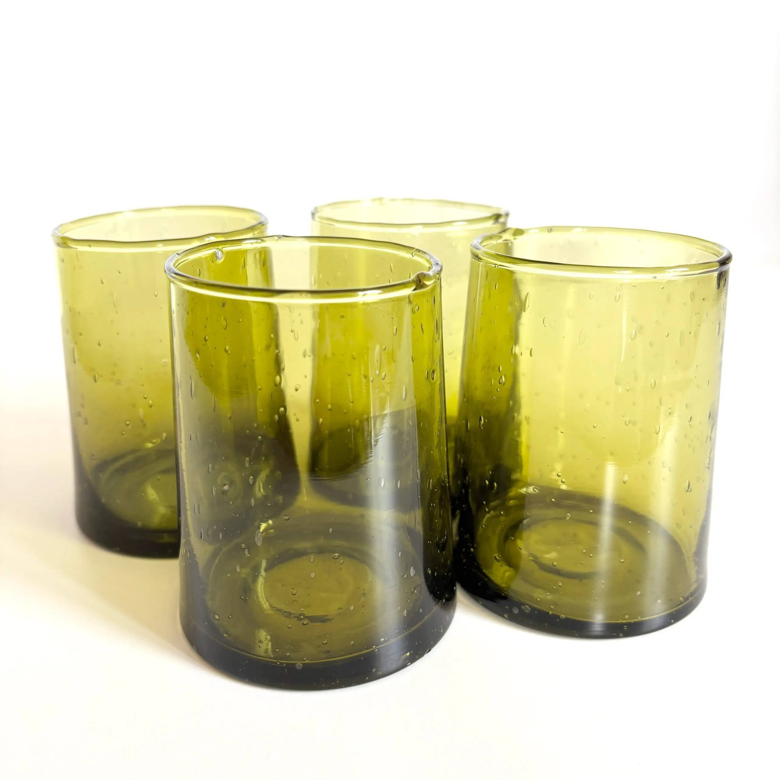 High crafty – wholesale Drinking glass/cup – 🫒 Set of 4 Olive Green Beldi Recycled Glasses – Crafts1