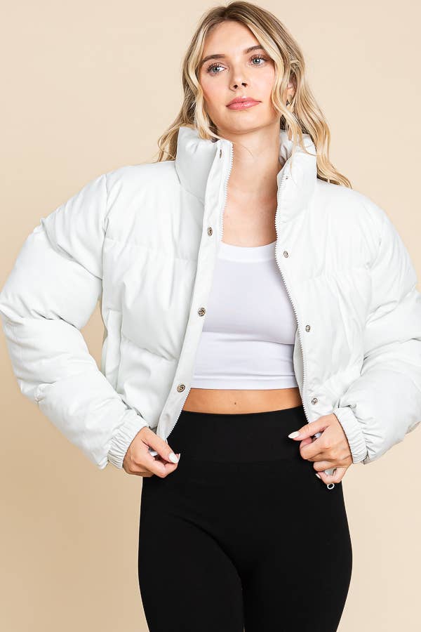 ANWND - Vente Doudoune – femme - DOUDOUNE EN SIMILICUIR AVEC FERMETURE ÉCLAIR ET BOUTONS SUR LE DEVANT 24894