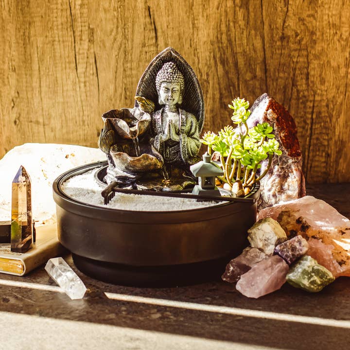 Budda Zen Garden Sensory Indoor Water Feature with Rake for wholesale by Mindful Living Co.