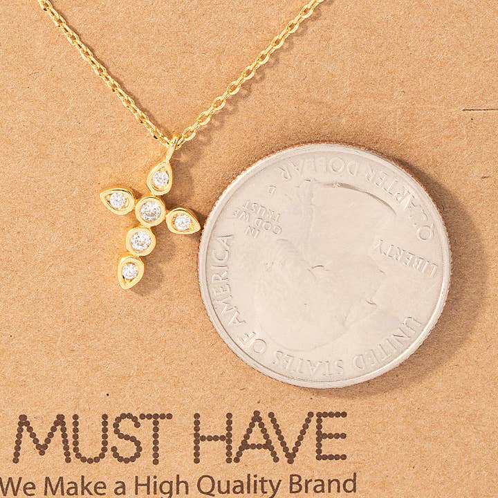 Fame Accessories - Wholesale Pendant/Charm Necklace - Rhinestone Cross Pendant Necklace