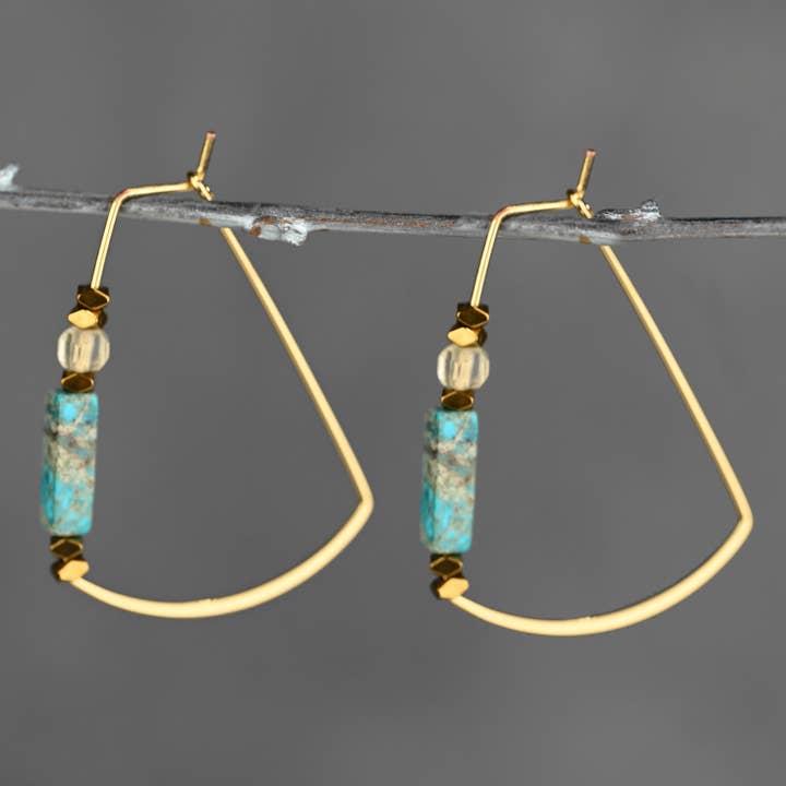 KBD Studio - Wholesale Dangle Earrings - Modern Trapezoid Wire Shape w/ Semi Precious Combinations3