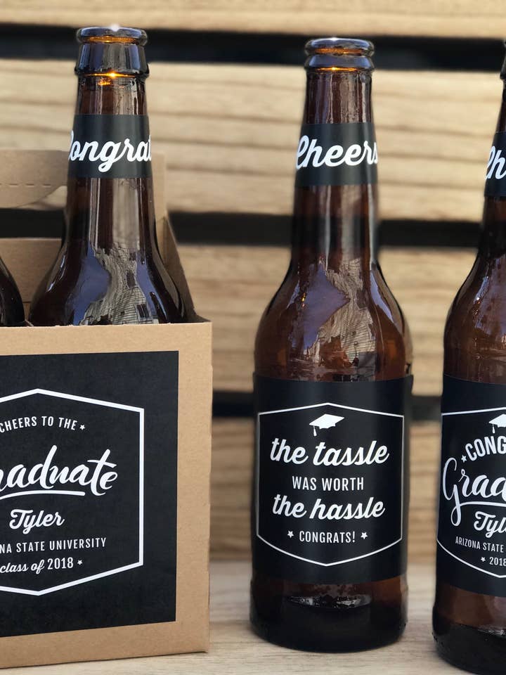 Graduation Beer Labels, College Graduation Gift, Graduate 2019, Personalized Grad Gift, Tassel Was Worth the Hassle, Hats Off Grad, Congrats for wholesale by Paprika Paperie