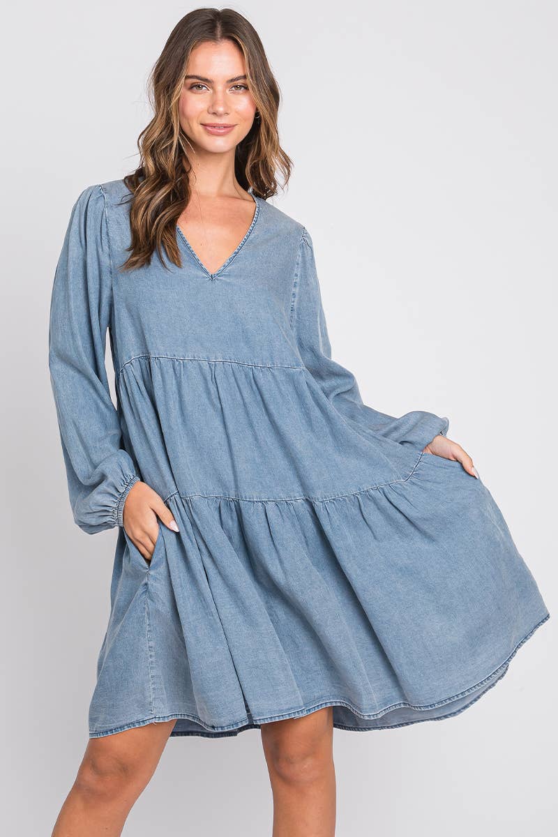 ZiA Apparel – wholesale Dress – Women's – Thin Denim Tiered Dress 7