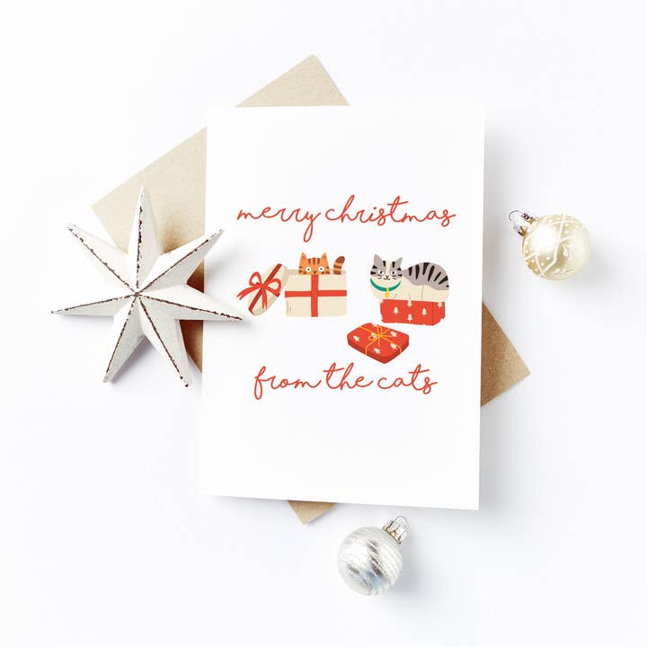 Merry Christmas from the Cats - Christmas Card for wholesale by Flash On A String Designs