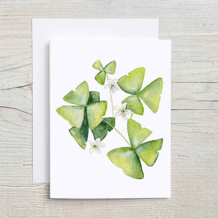 Shamrock Card – Watercolor Irish Clover Design, Spring Card for wholesale by Liz Pope Designs