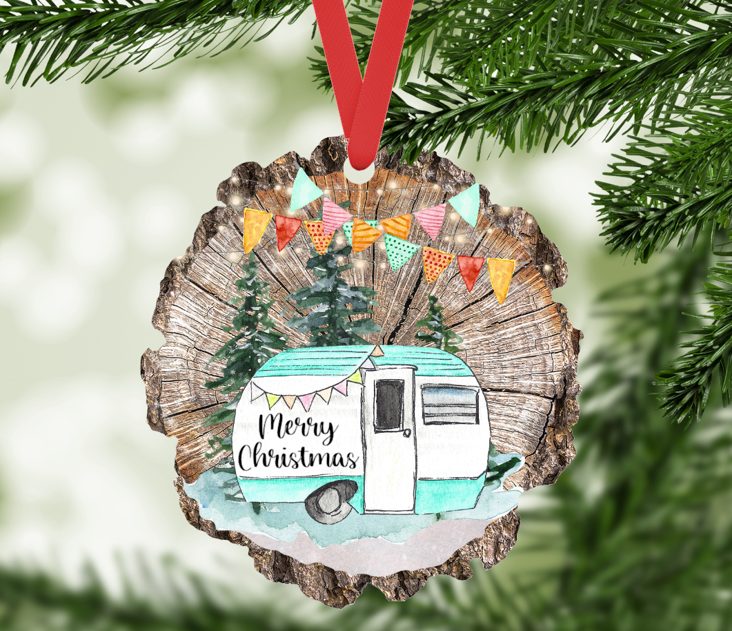 SHY Designs, LLC - Wholesale Ornament - Merry Christmas 2025 Camper Ornament Wood Slice Shape2
