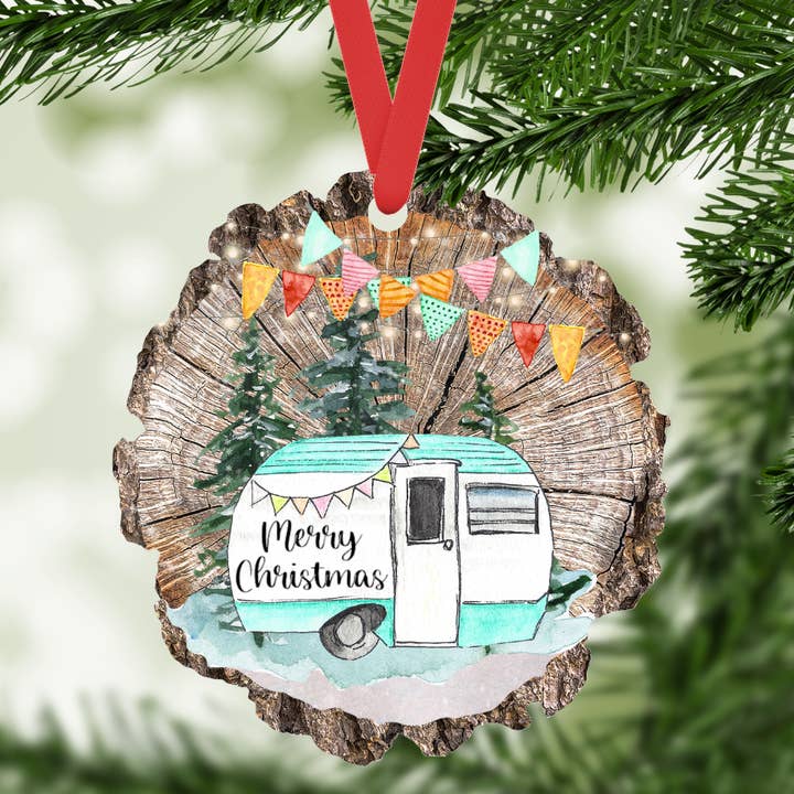 SHY Designs, LLC - Wholesale Ornament - Merry Christmas 2025 Camper Ornament Wood Slice Shape2