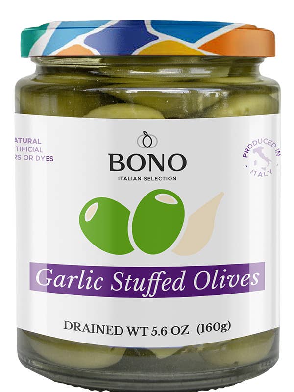 Bono Garlic Stuffed Olives for wholesale by Bono USA Inc.