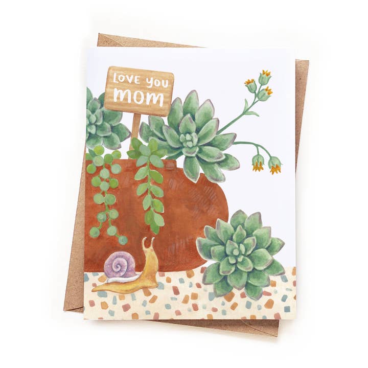 Cartão Love You Mom Caracóis + Suculentas por atacado de Sketchy Notions