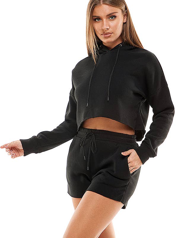 Fleece Crop Hoodie with Short Lounge Set for wholesale by Veracci