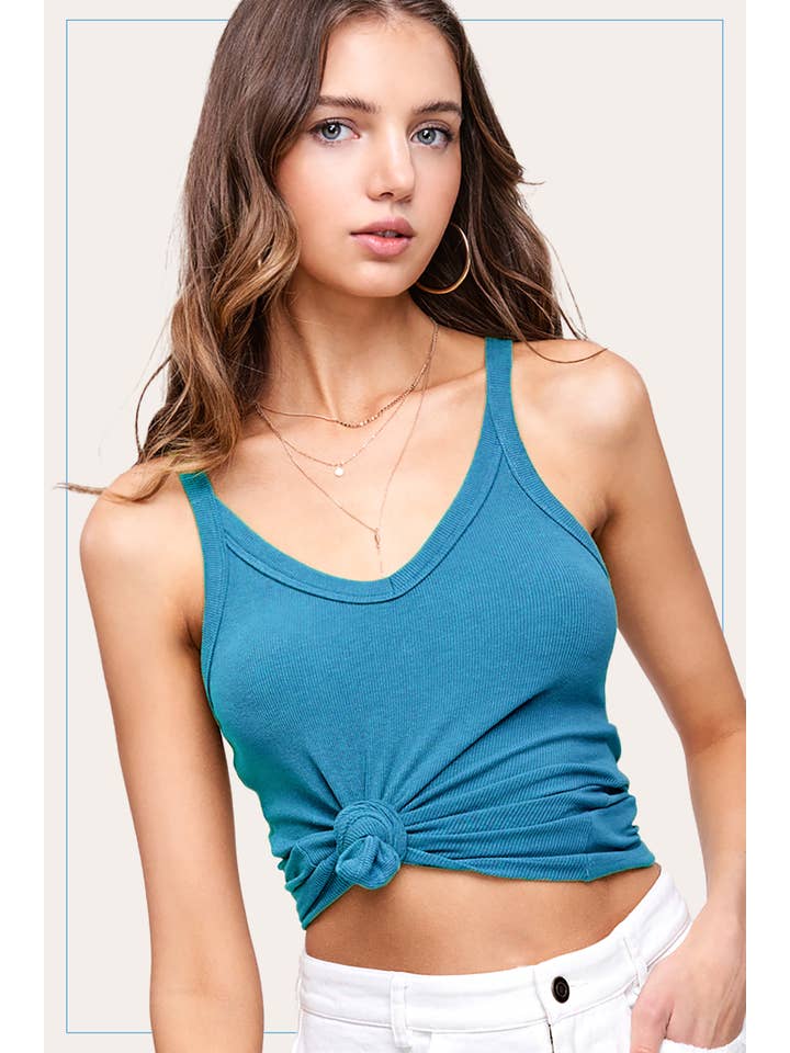 La Miel – Tops – Mulher por atacado – HBT7641-Blusa básica sem mangas com costas cruzadas elástica e elástica15