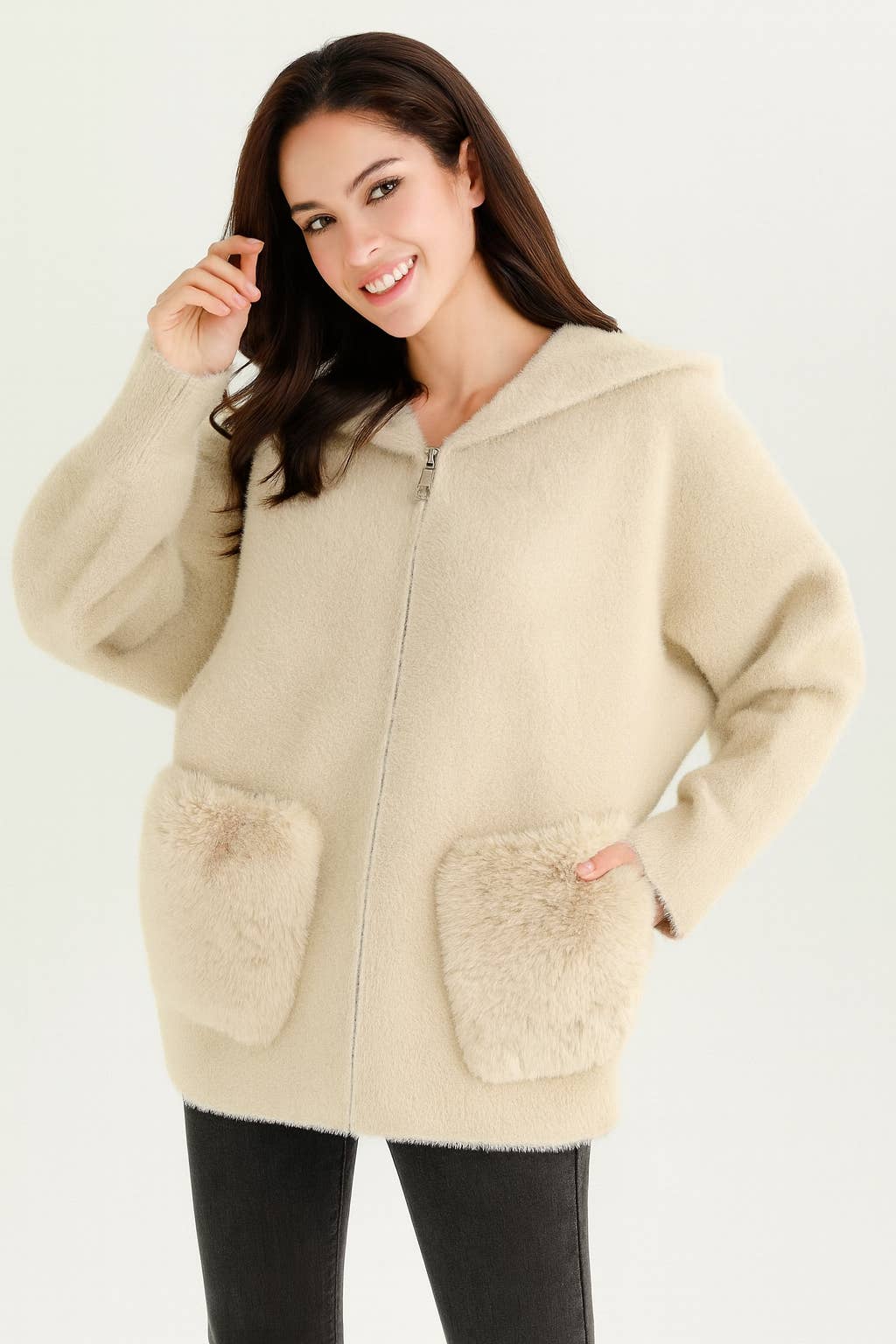Lucy Sparks – wholesale Jacket – Women's – PREMIUM FLUFFY SUPER SOFT ZIP UP JACKET WITH HOOD