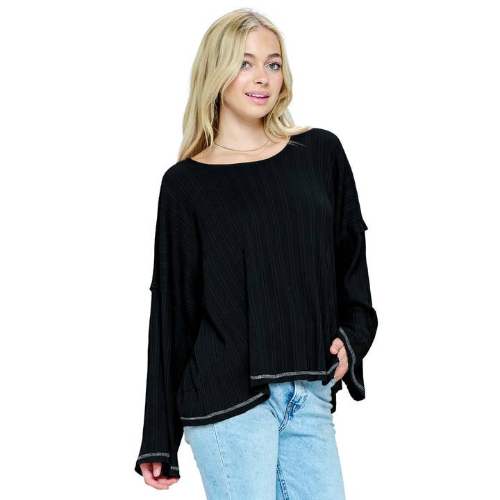 Yak & Yeti - Wholesale Knit Top - Women's - SALE Top Ribbed Raw Edge Stich5