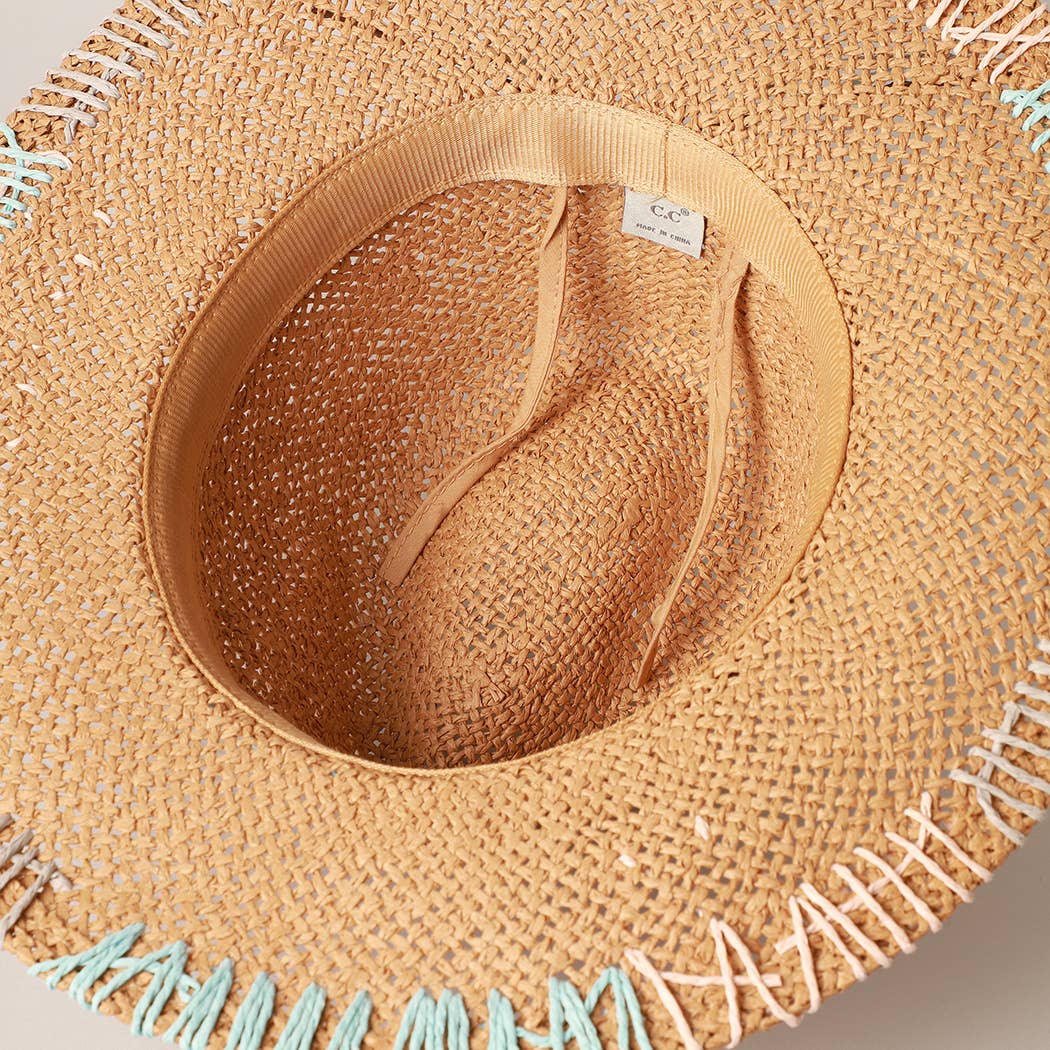 Fashion City - Wholesale Straw Hat - Women's - Multi-Colored Stitched Brim Panama Hat10