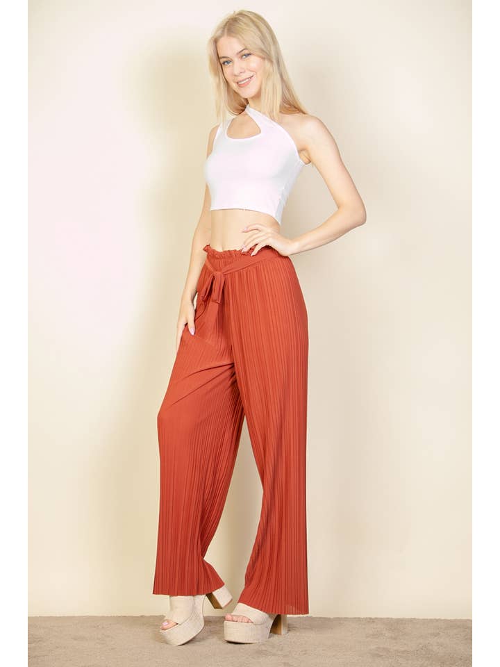 CAPELLA APPAREL - Wholesale Pants - Women's - Pleated Stretch Crepe Pull-On Wide Leg Tie Front Pants9