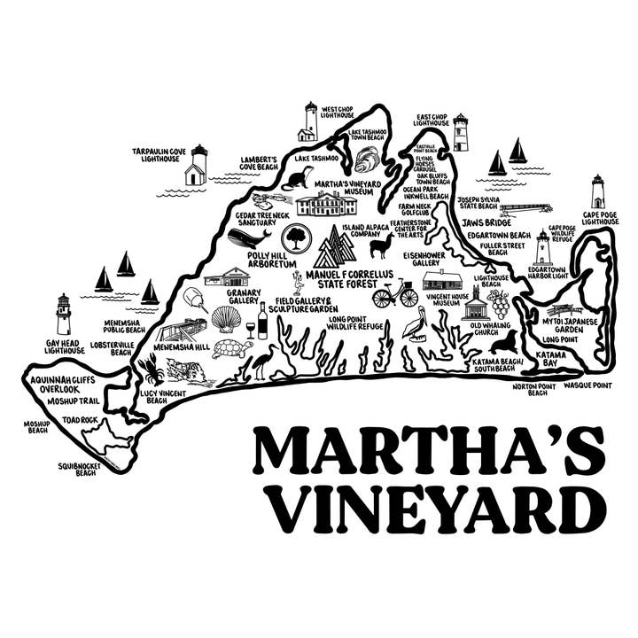 Martha's Vineyard Map Print Blanco para venta al por mayor de Whereabouts Shop