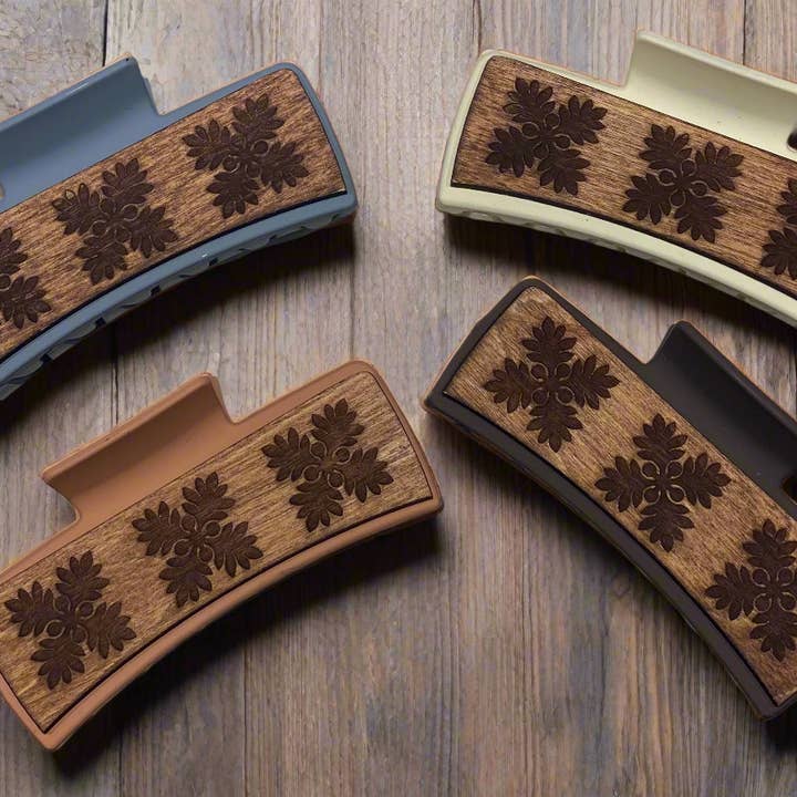 Wooden Hair Clips Assorted - Quilt for wholesale by Ho`onani Love