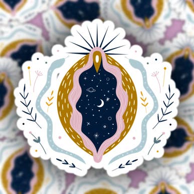 Minimalist Celestial Vulva Water Resistant Feminist Sticker for wholesale by Pretty Toxic Stickers